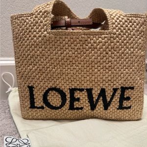 Loewe Small Raffia Font Tote Bag